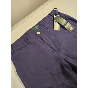 Lauren Ralph Lauren Sanderson Classic Pants Navy Linen Blend Women's Size 6